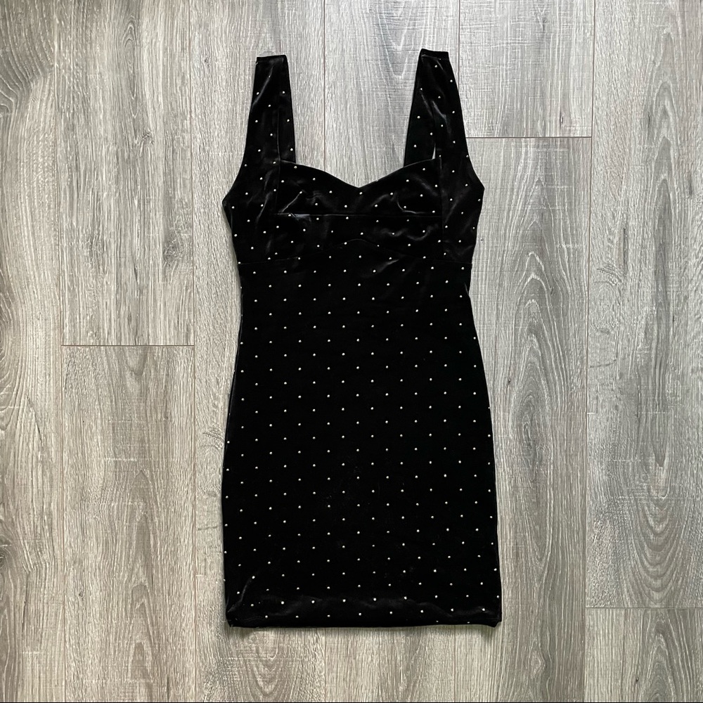 Forever 21 Black Velvet Bodycon Dress w/ Gold Rhinestones